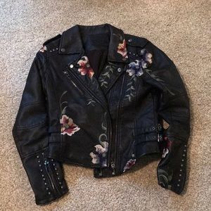 Faux black leather embroidered MOTO jacket